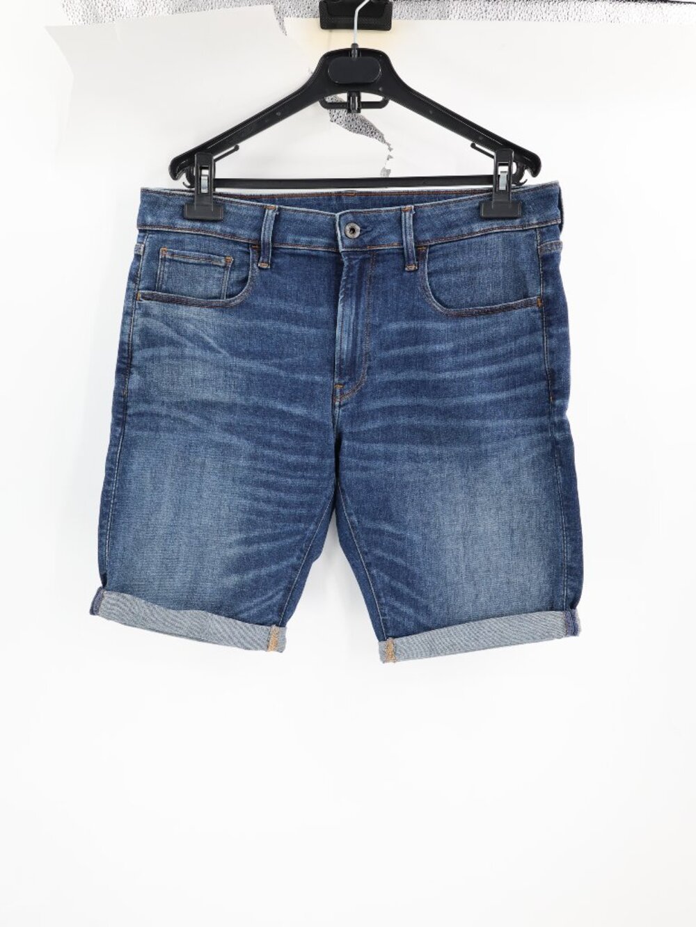 G-Star Raw Shorts Men’s 34 3301 Slim Cotton Stretch 5 Pocket Denim Blue cuffed